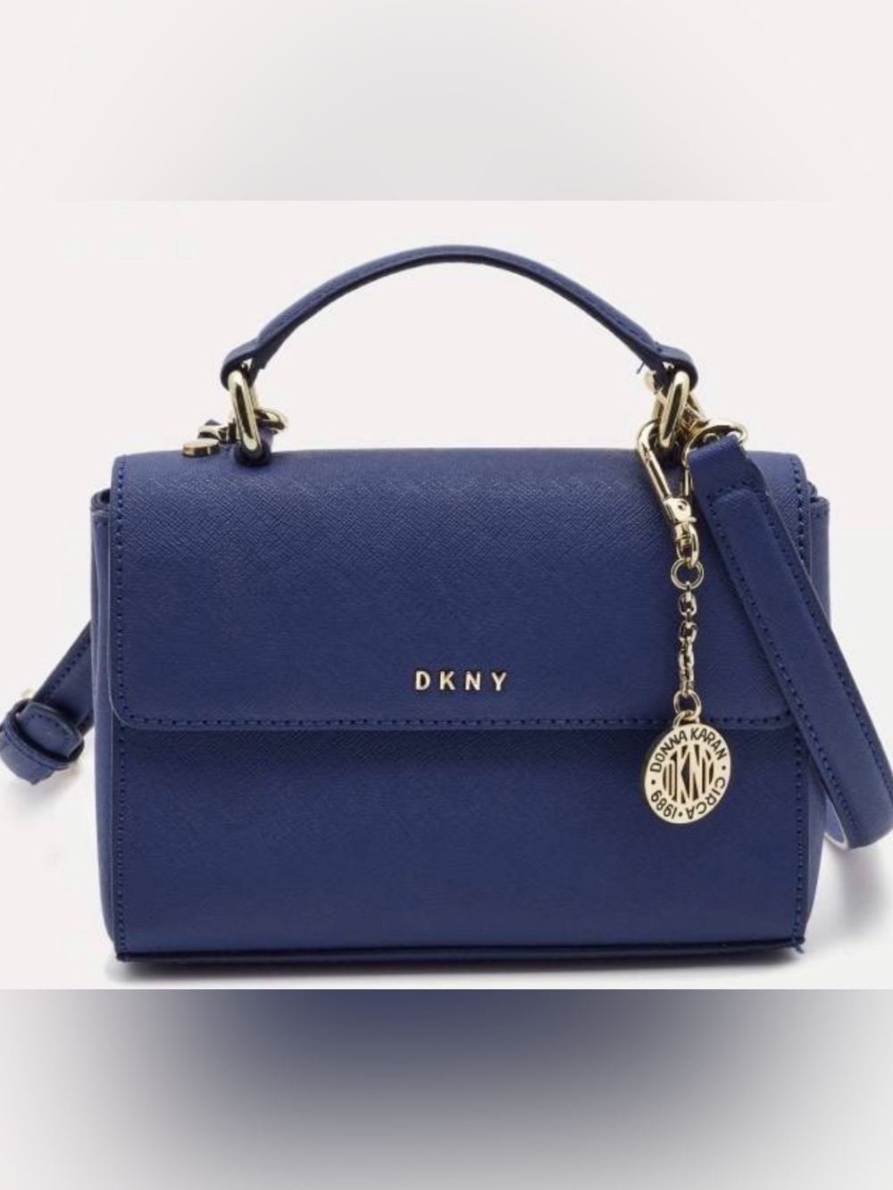 DKNY Navy Saffiano Leather Top Handle Purse